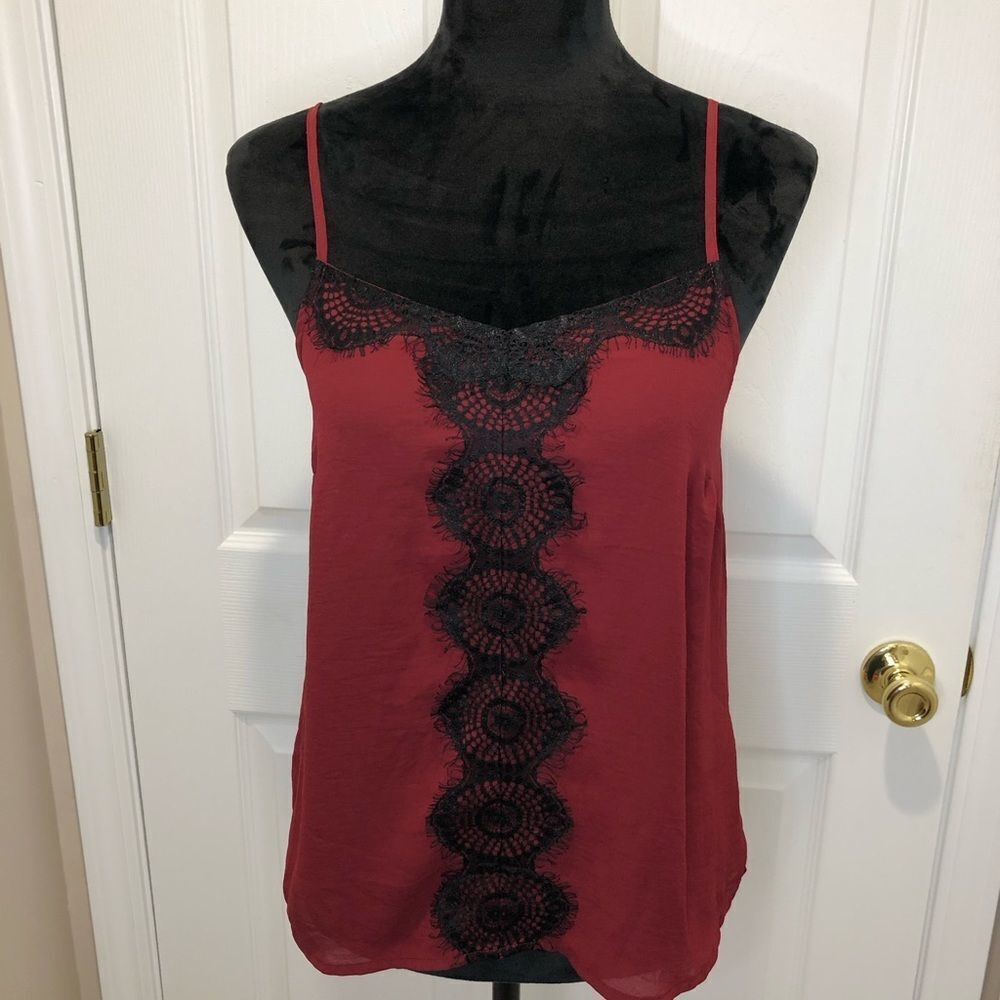 Harlowe&Graham burgundy wine black lace top blouse